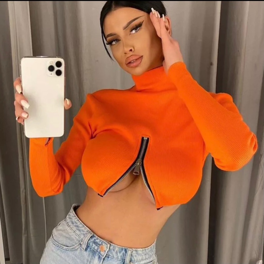 Orange Zip Me Up Crop Top